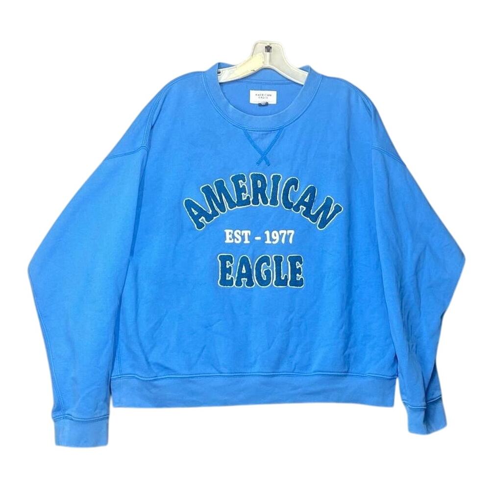 American Eagle Outfitters Graphic Crewneck Sweatshirt Sz Medium Blue VTG Preppy